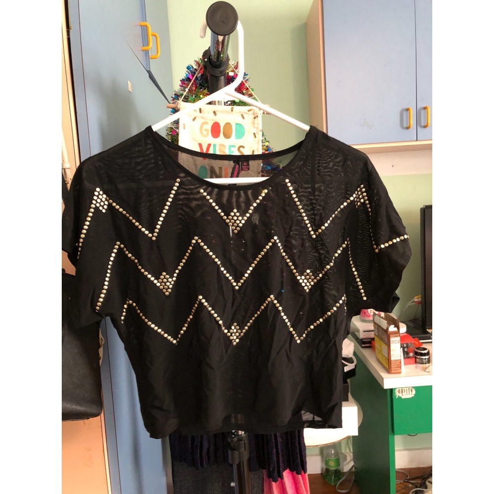 Material Girl Mesh Studded Crop Top